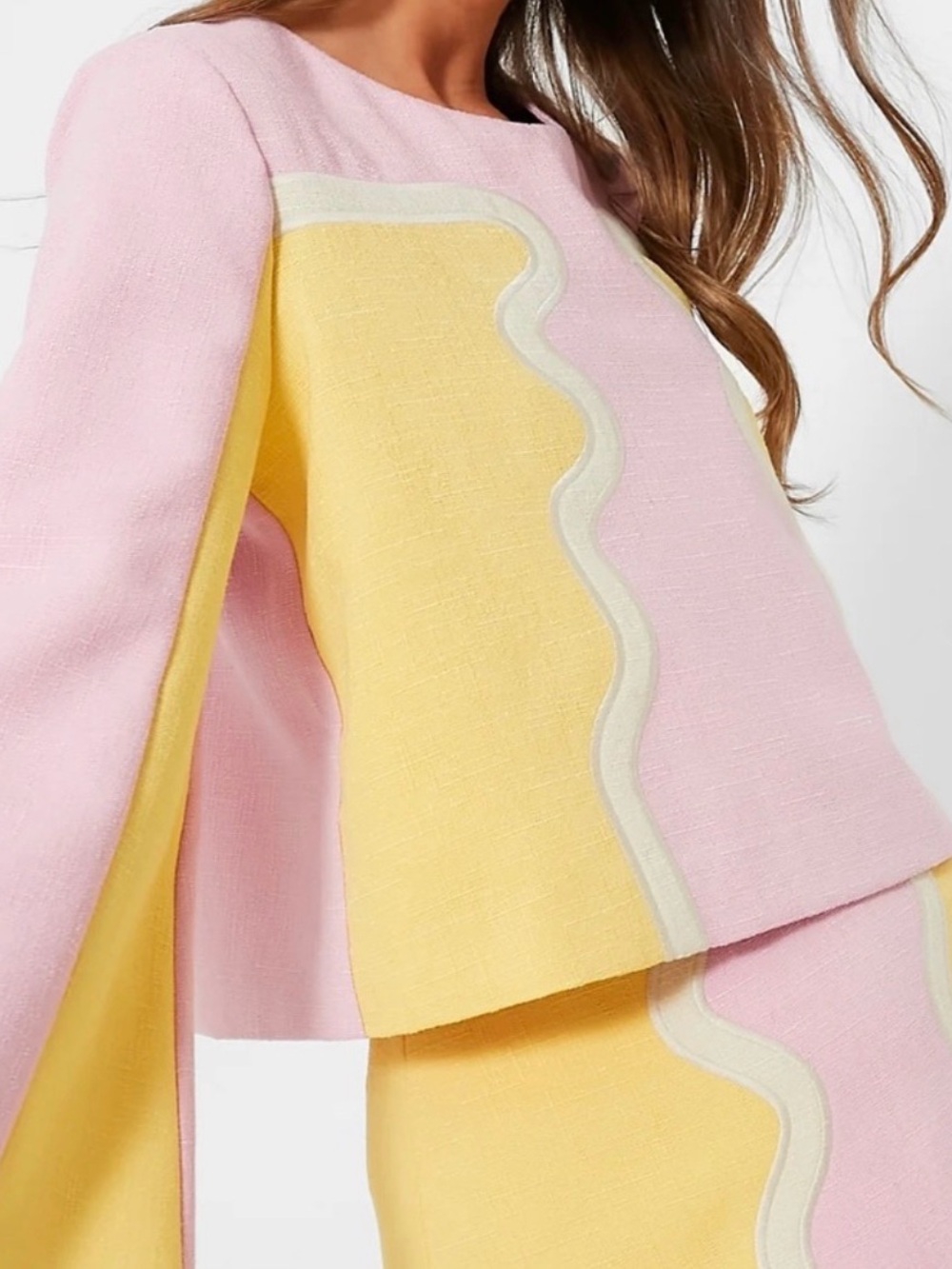 Tuckernuck Pastel Pink and Soft Yellow Scallop-Trim top and matching skirt
